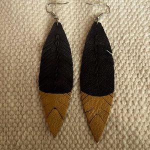 Black Feather Earrings with Gold Dipped Tip